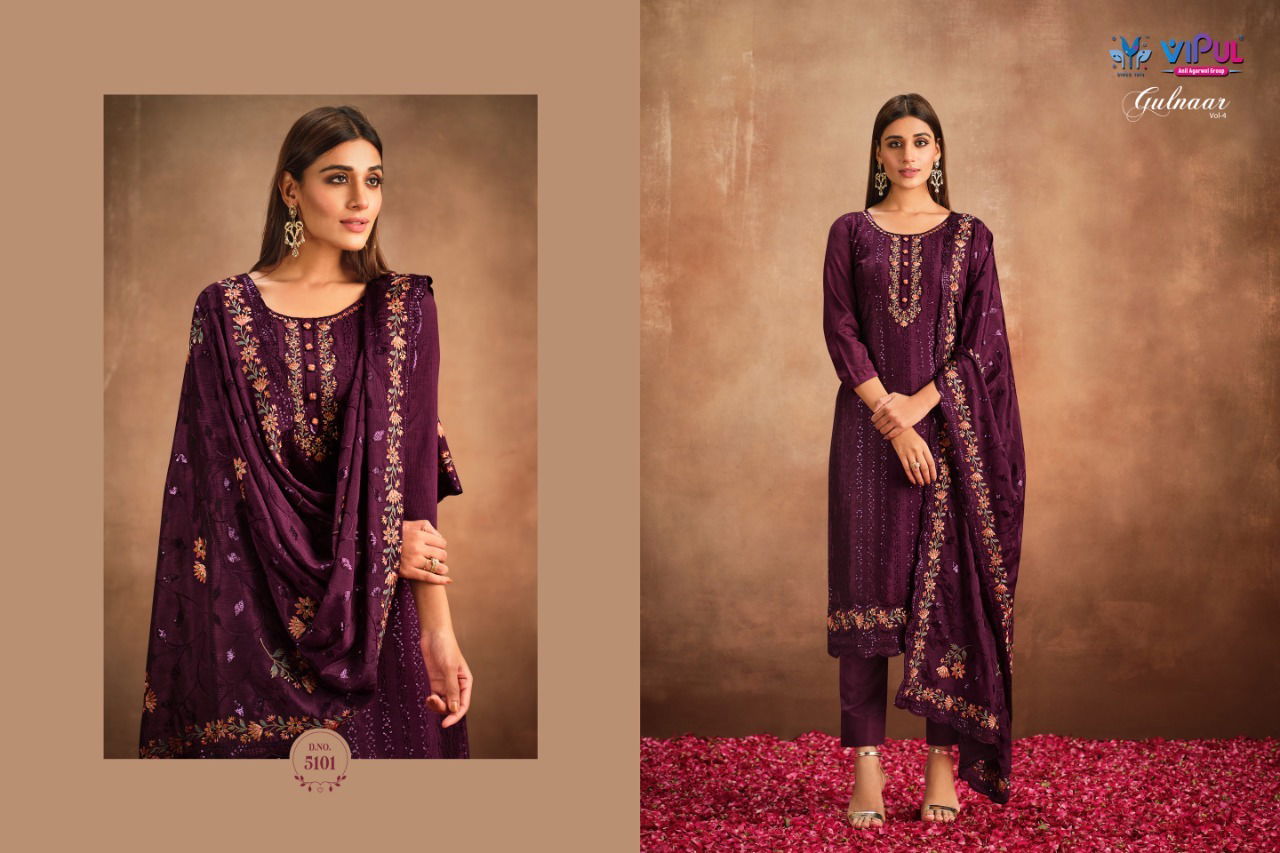 Gulnaar Vol 4 By Vipul Embroidery Designer Salwar Suits Catalog